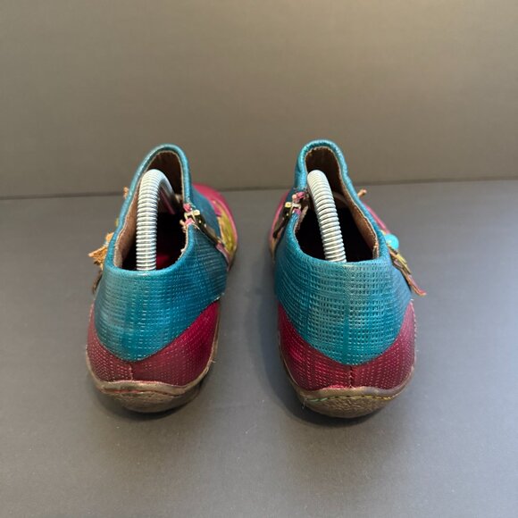 Socofy Women's Booties 9.5 (40) Rainbow Leather Flower Accent Turquoise Stone - Picture 5 of 9